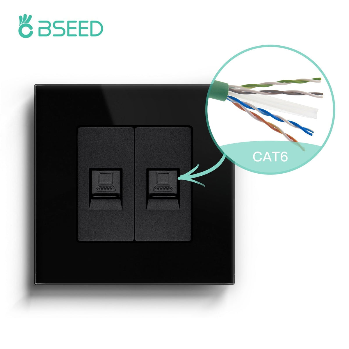 Bseed Glass Frame CAT5 Socket 86mm RJ45 computer network socket Bseedswitch Black CAT6