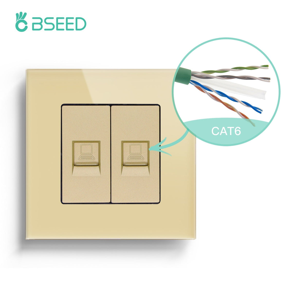 Bseed Glass Frame CAT5 Socket 86mm RJ45 computer network socket Bseedswitch Gold CAT6