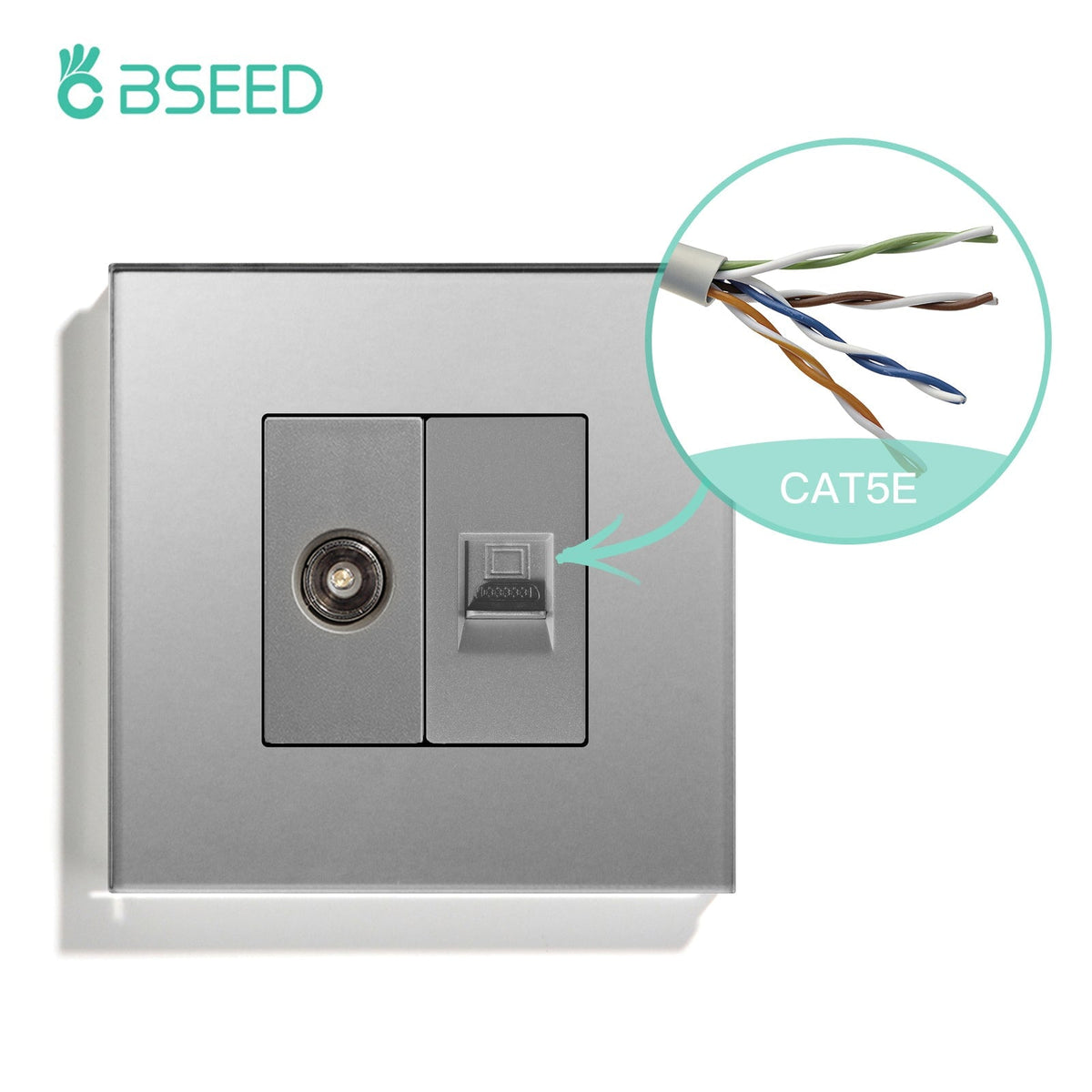 BSEED EU Standard Wall Socket With TV PC Socket Crystal Glass Panel Power Outlets & Sockets Bseedswitch Grey 86mm
