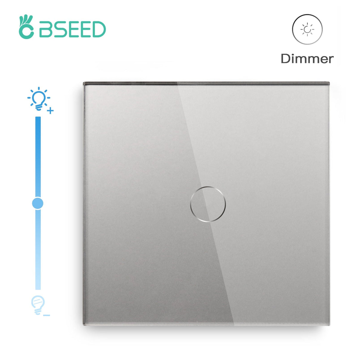 Bseed EU Standard Touch Sensor Dimmer Switch 1Gang 1Way Crystal Glass Dimmable LED Light Switches Home Dimmer Wall Switches Light Switches Bseedswitch Grey