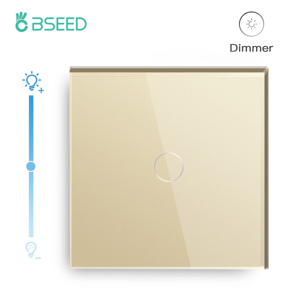 Bseed EU Standard Touch Sensor Dimmer Switch 1Gang 1Way Crystal Glass Dimmable LED Light Switches Home Dimmer Wall Switches Light Switches Bseedswitch Gold