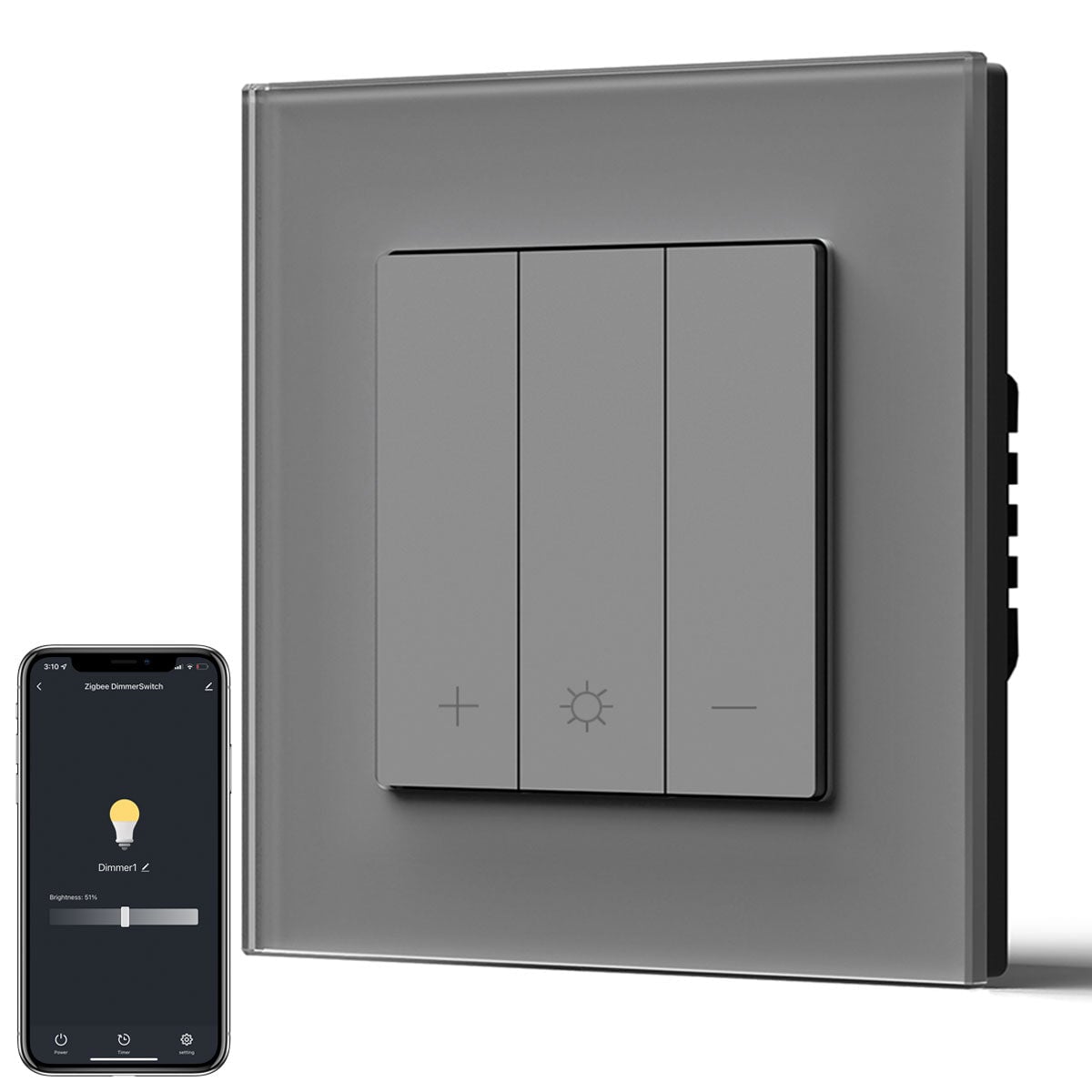 Bseed Echo Smart Zigbee Light Dimmer Switch 1 Gang Wireless Wifi For Smart Home Supports dual control Wall Plates & Covers Bseedswitch Grey