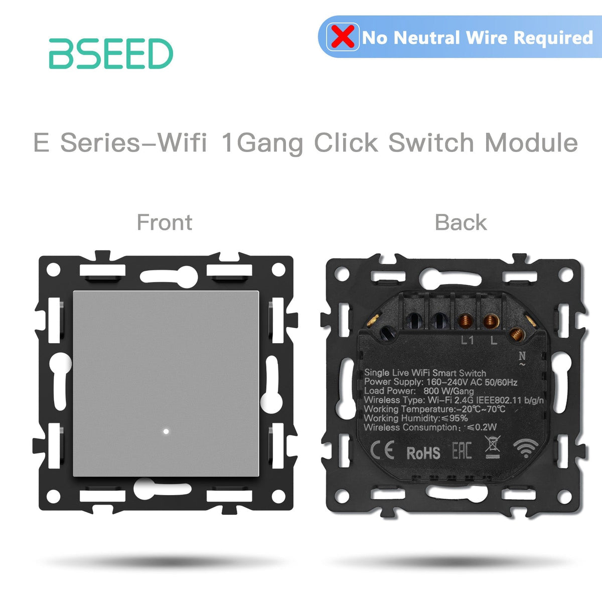 Click Series DIY Part Customized Free Combinations Smart Wifi Switch Socket Insert Grey Color Crystal Glass Panel Light Switches Bseedswitch Wifi 1 Gang Switch without Neutral Line
