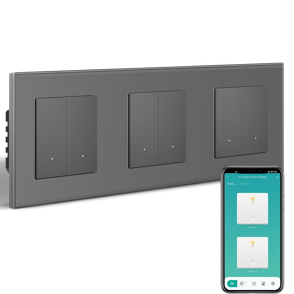 BSEED Triple Smart Zigbee Light Switch (With Neutral) Hub required Switch work with tuya Alexa Light Switches Bseedswitch Grey 2 Gang