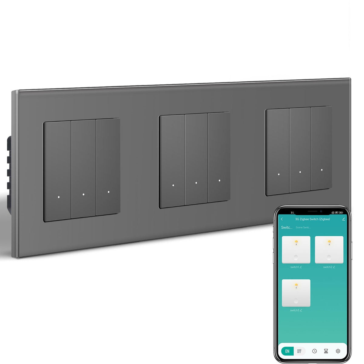 BSEED Triple Smart Zigbee Light Switch (With Neutral) Hub required Switch work with tuya Alexa Light Switches Bseedswitch Grey 3 Gang