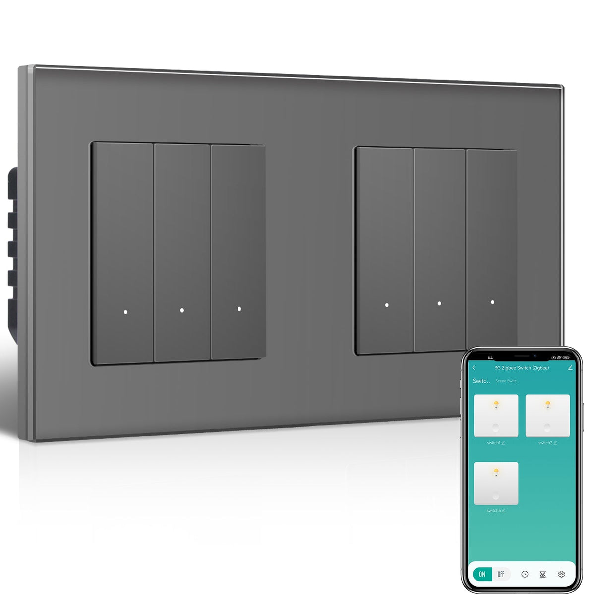 BSEED Double Smart Zigbee Light Switch (With Neutral) Hub required Switch work with tuya Alexa Light Switches Bseedswitch Grey 3 Gang