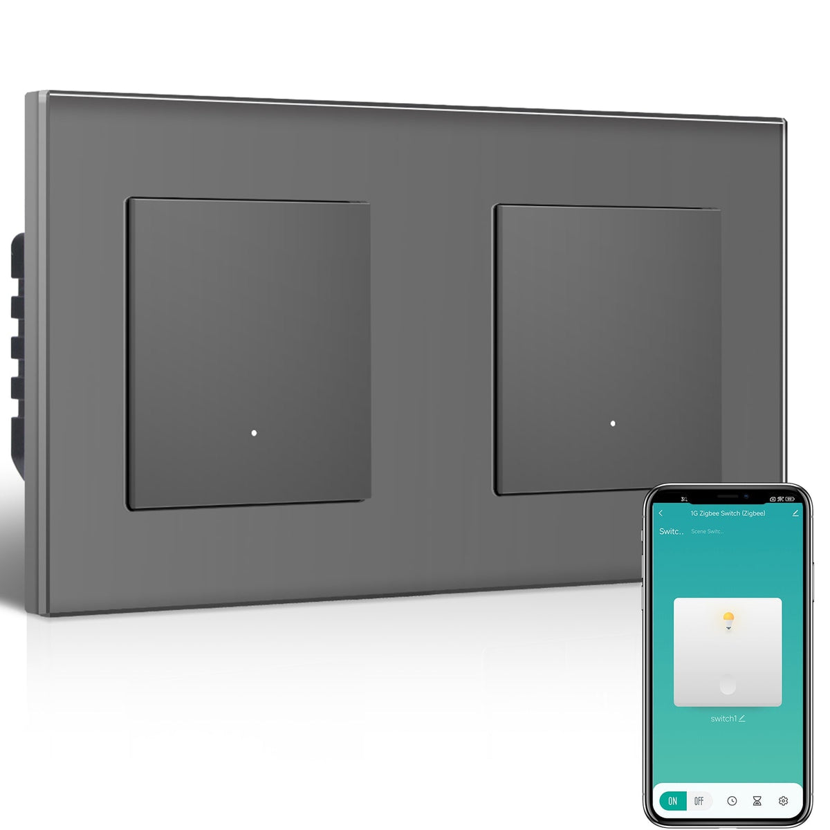 BSEED Double Smart Zigbee Light Switch (With Neutral) Hub required Switch work with tuya Alexa Light Switches Bseedswitch Grey 1 Gang