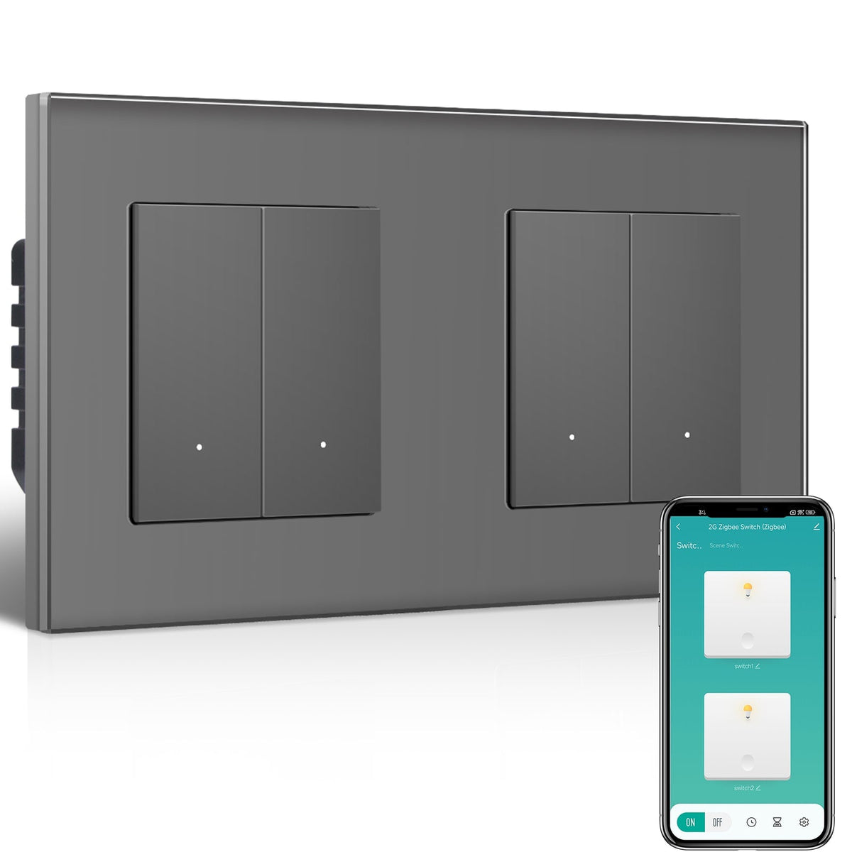 BSEED Double Smart Zigbee Light Switch (With Neutral) Hub required Switch work with tuya Alexa Light Switches Bseedswitch Grey 2 Gang