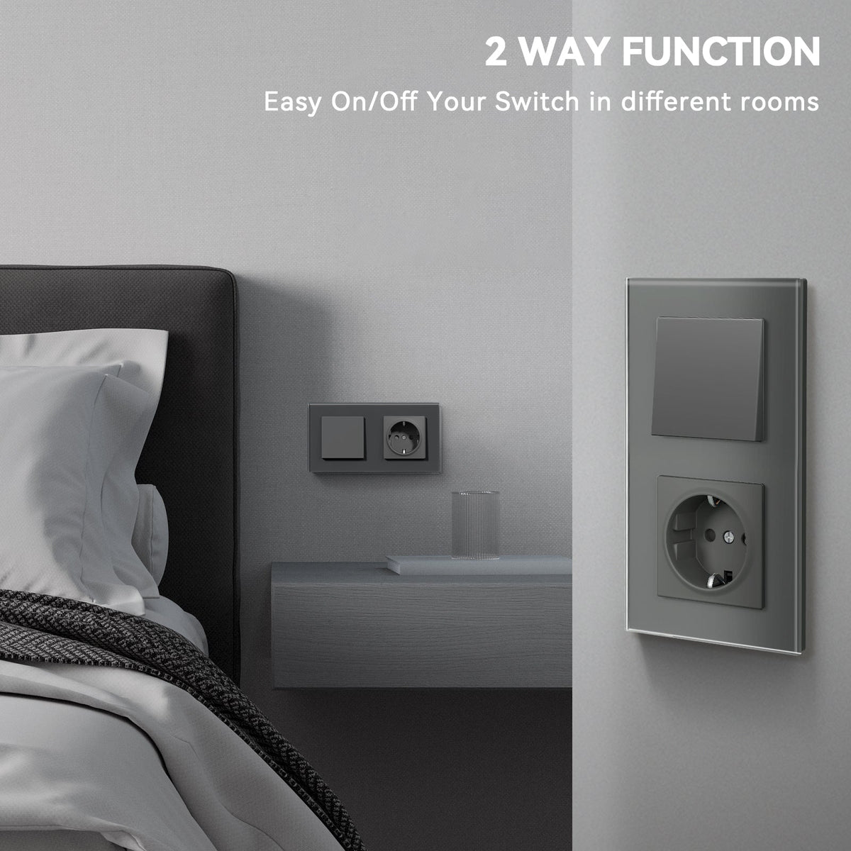 BSEED DIY Part Customized Free Combinations Mechanical Light Switch Wall Socket Insert Grey Color Crystal Glass Panel Light Switches Bseedswitch