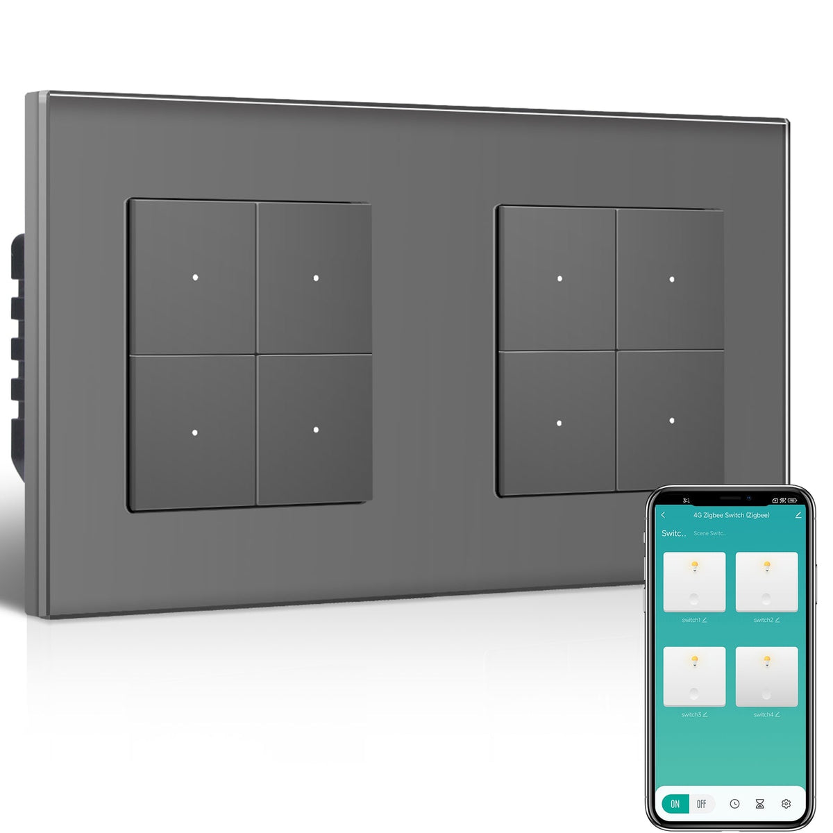 BSEED Double Smart Zigbee Light Switch (With Neutral) Hub required Switch work with tuya Alexa Light Switches Bseedswitch Grey 4 Gang
