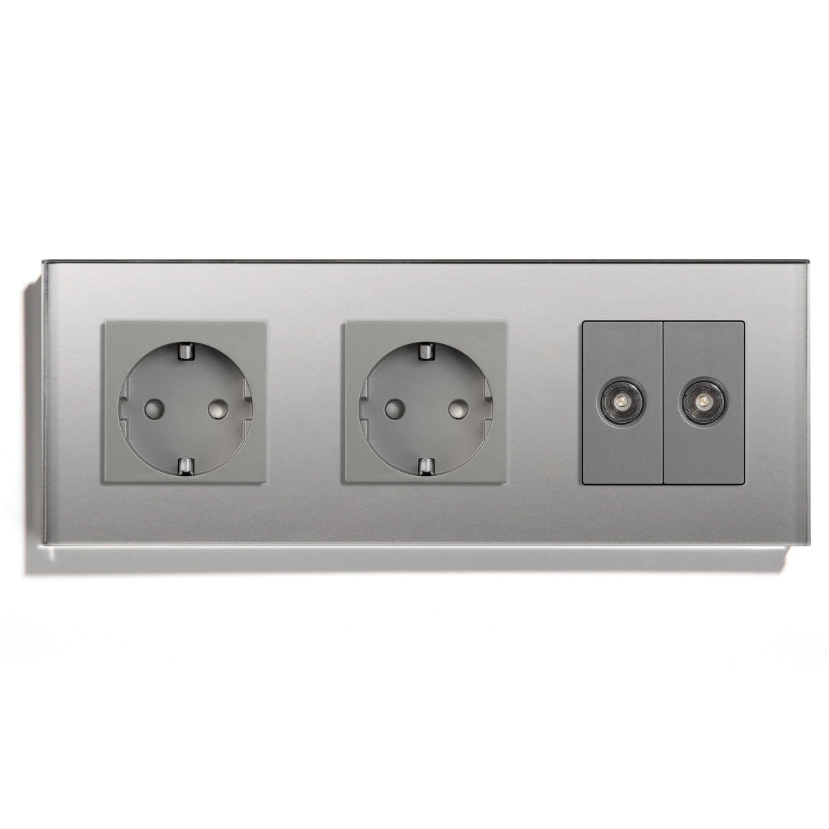 BSEED EU Standard Wall Socket With Double TV Socket Crystal Glass Panel Power Outlets & Sockets Bseedswitch Grey 228mm