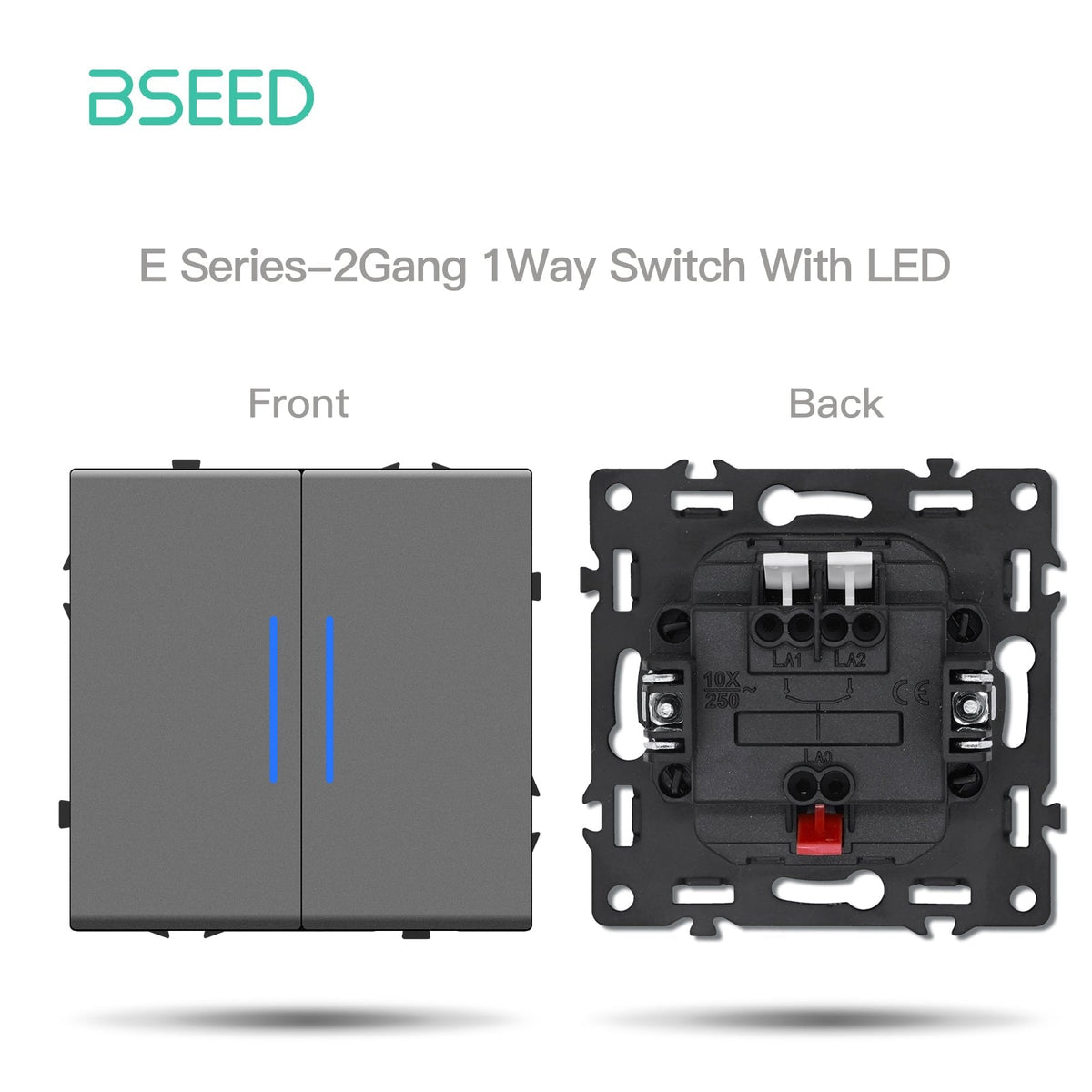 Grand Series DIY Part Customized free combinations Plastic Panels Grey Color Power Outlets & Sockets Bseedswitch 2 Gang 1Way Switch With Neon