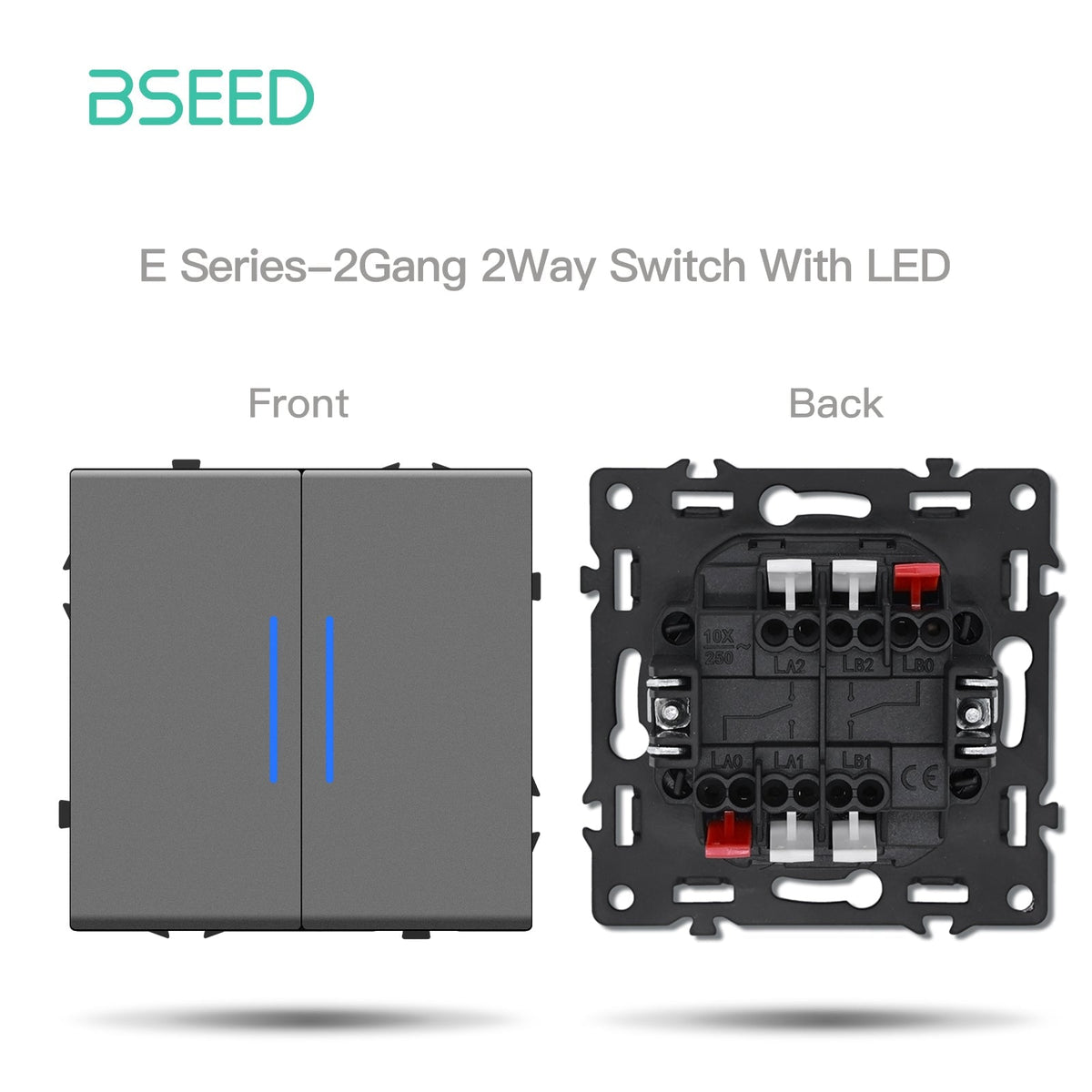 Grand Series DIY Part Customized free combinations Plastic Panels Grey Color Power Outlets & Sockets Bseedswitch 2 Gang 2Way Switch With Neon