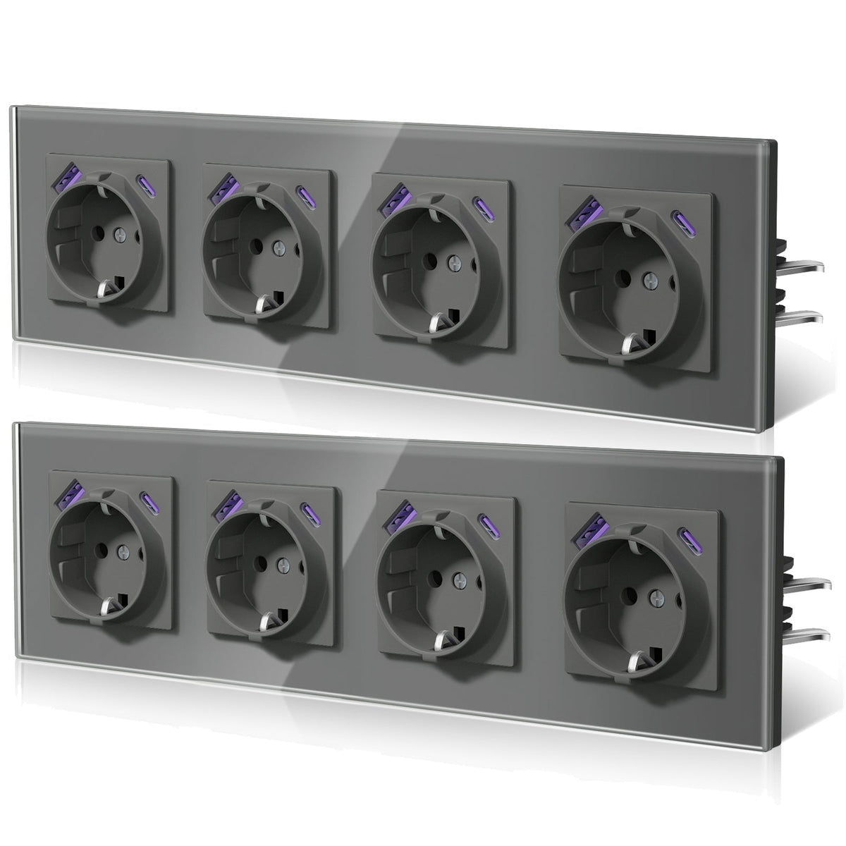 Enchufes BSEED 20W EU con tecnología Claw de carga rápida USB tipo C. Regletas y enchufes BSEEDswitch Gris Cuádruple 2 unidades/paquete.