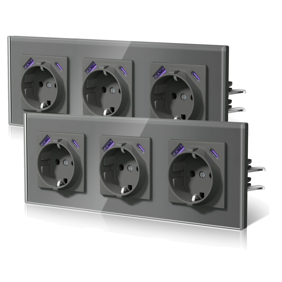 Enchufes BSEED 20W EU con tecnología Claw de carga rápida USB tipo C, regletas y enchufes BSEEDswitch grises, triple, 2 unidades/paquete