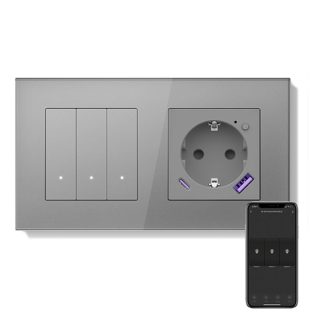 Echo Series Smart Wifi Switch With Wifi EU Socket Support energy monitoring with 20W usb type-c port 157mm Power Outlets & Sockets Bseedswitch