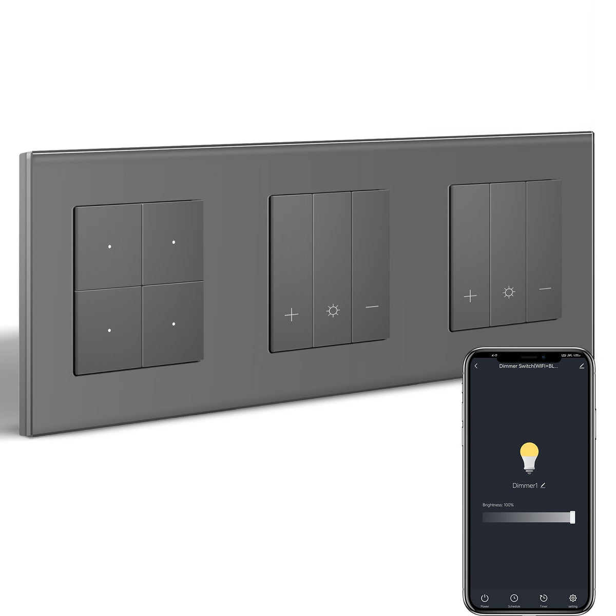 Bseed Echo Smart Wifi Light Switch with Double Dimmer switch Wifi Work With Alex Google Assistant Wall Plates & Covers Bseedswitch Grey 4 Gang Switch+Dimmer+Dimmer