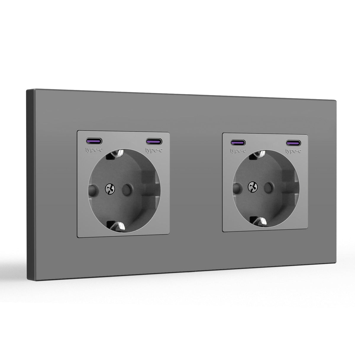 BSEED EU sockets with 20W Double Type-C Interface Outlet Wall Socket Plastic Panel Power Outlets & Sockets Bseedswitch Grey Double