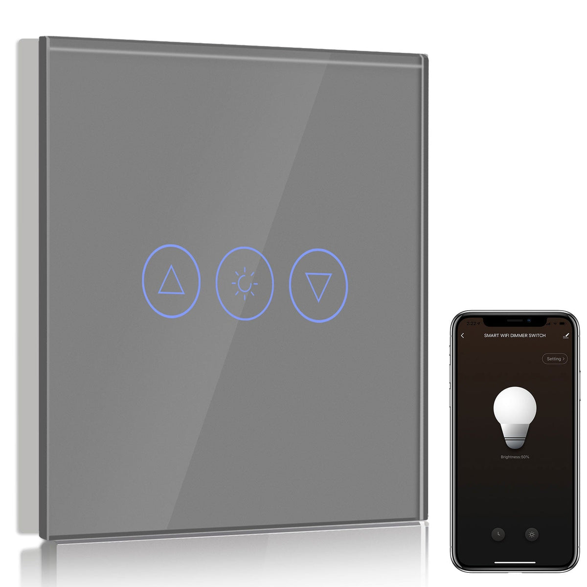 Bseed Smart Wifi Light Dimmer 1 Gang Wireless Wifi For Smart Home Wall Plates & Covers Bseedswitch Grey