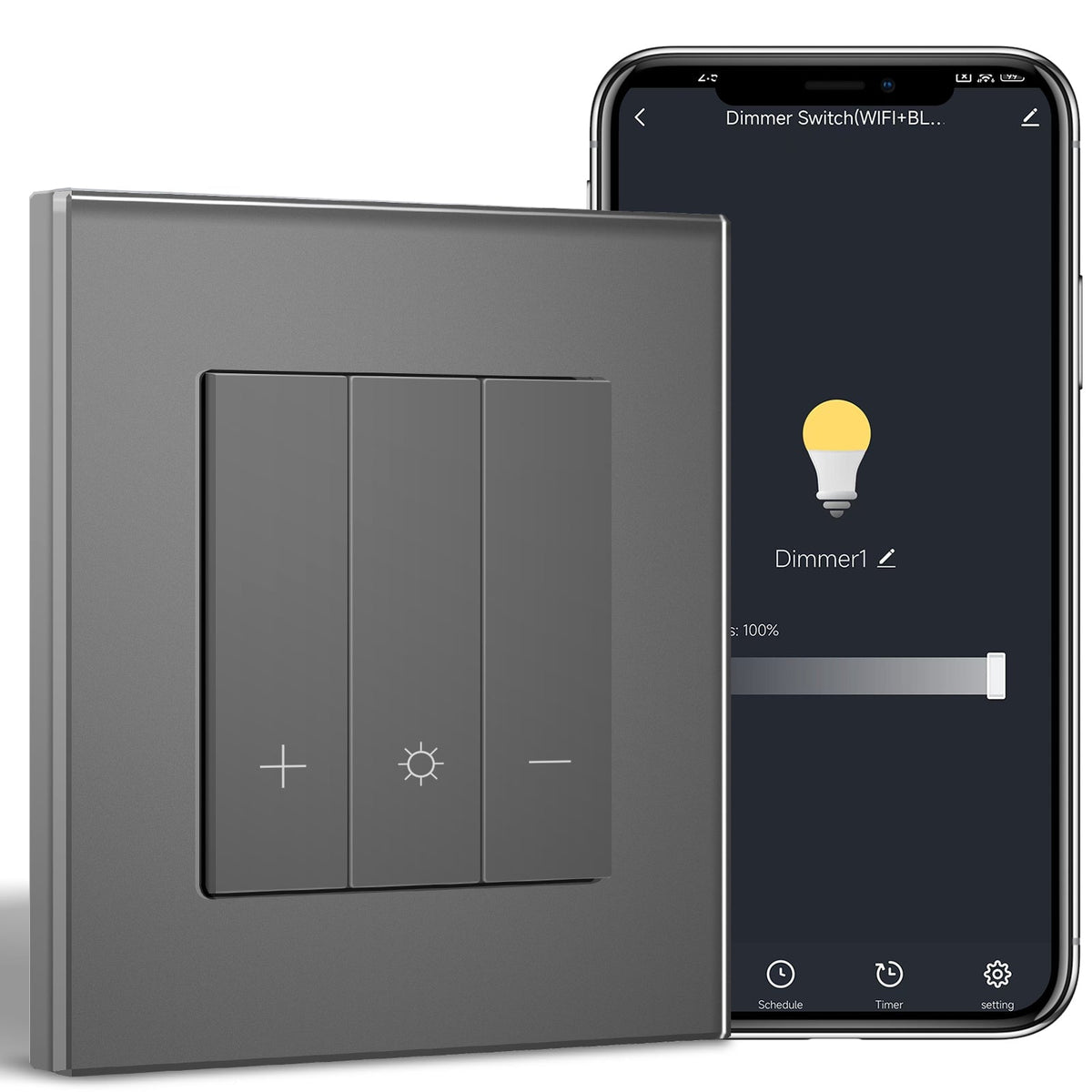 Bseed Echo Series Smart Wifi Light Dimmer 1 Gang Wireless Wifi Work With Alex Google Assistant Wall Plates & Covers Bseedswitch Grey
