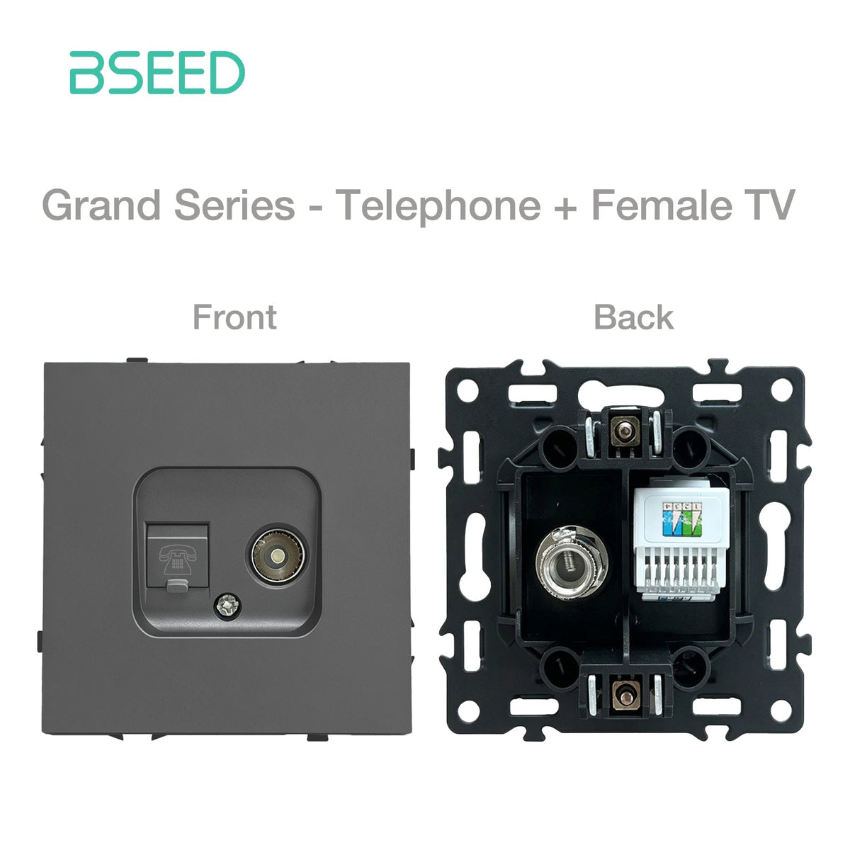 Grand Series DIY Part Customized free combinations Plastic Panels Grey Color Power Outlets & Sockets Bseedswitch Telephone with Female Television Socket