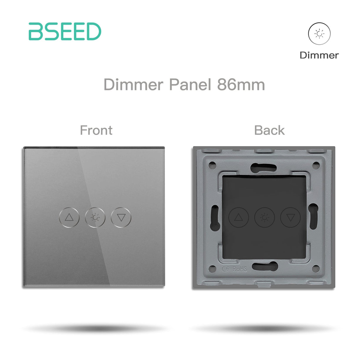 Bseed 86mm Glass Panel Switch DIY Part With Or Without Icon Bseedswitch Grey dimmer switch icon panel