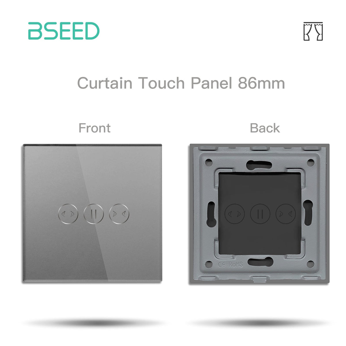 Bseed 86mm Glass Panel Switch DIY Part With Or Without Icon Bseedswitch Grey curtain Switch icon Panel