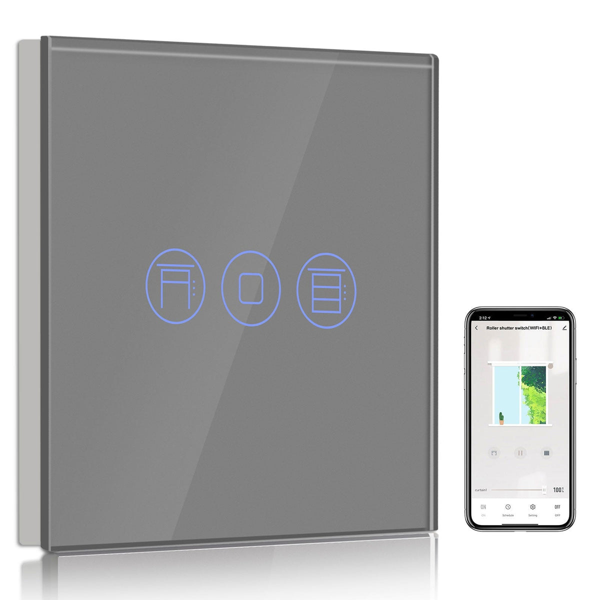 Bseed Smart Wifi Roller Shutter Switch Glass Panel Tuya App Light Switches Bseedswitch Grey