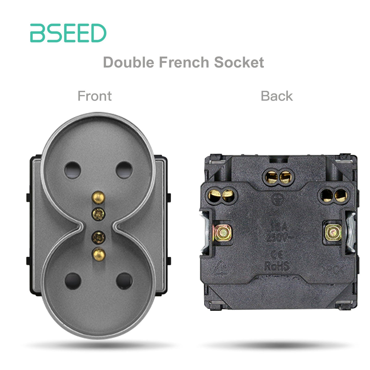BSEED EU/FR Standard double Wall Socket Function Key without panel DIY part Power Outlets & Sockets Bseedswitch Grey FR