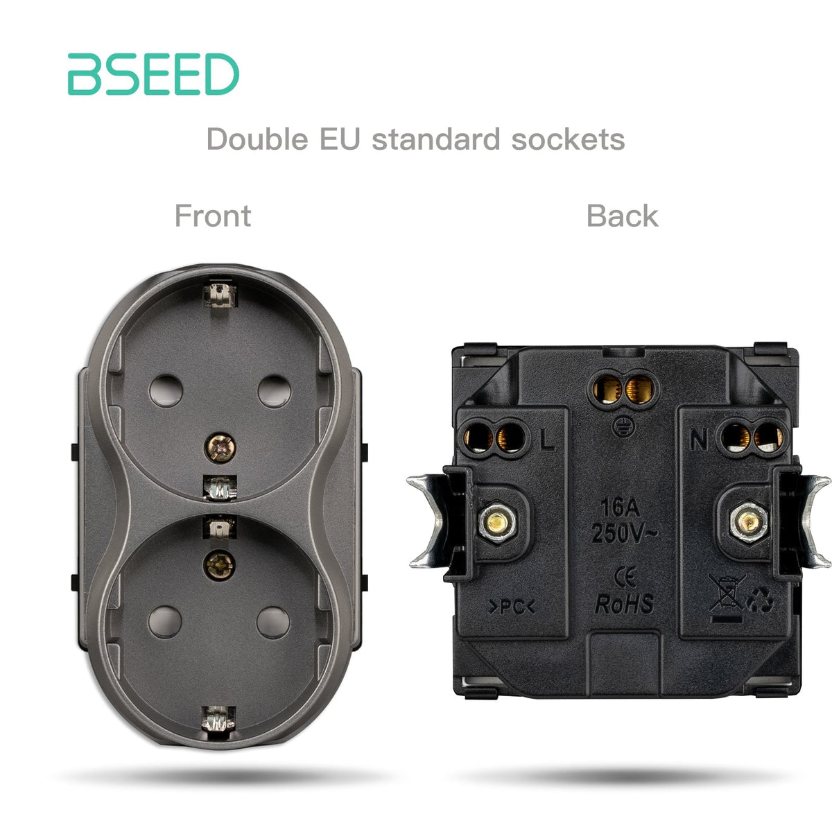 BSEED EU/FR Standard double Wall Socket Function Key without panel DIY part Power Outlets & Sockets Bseedswitch Grey EU