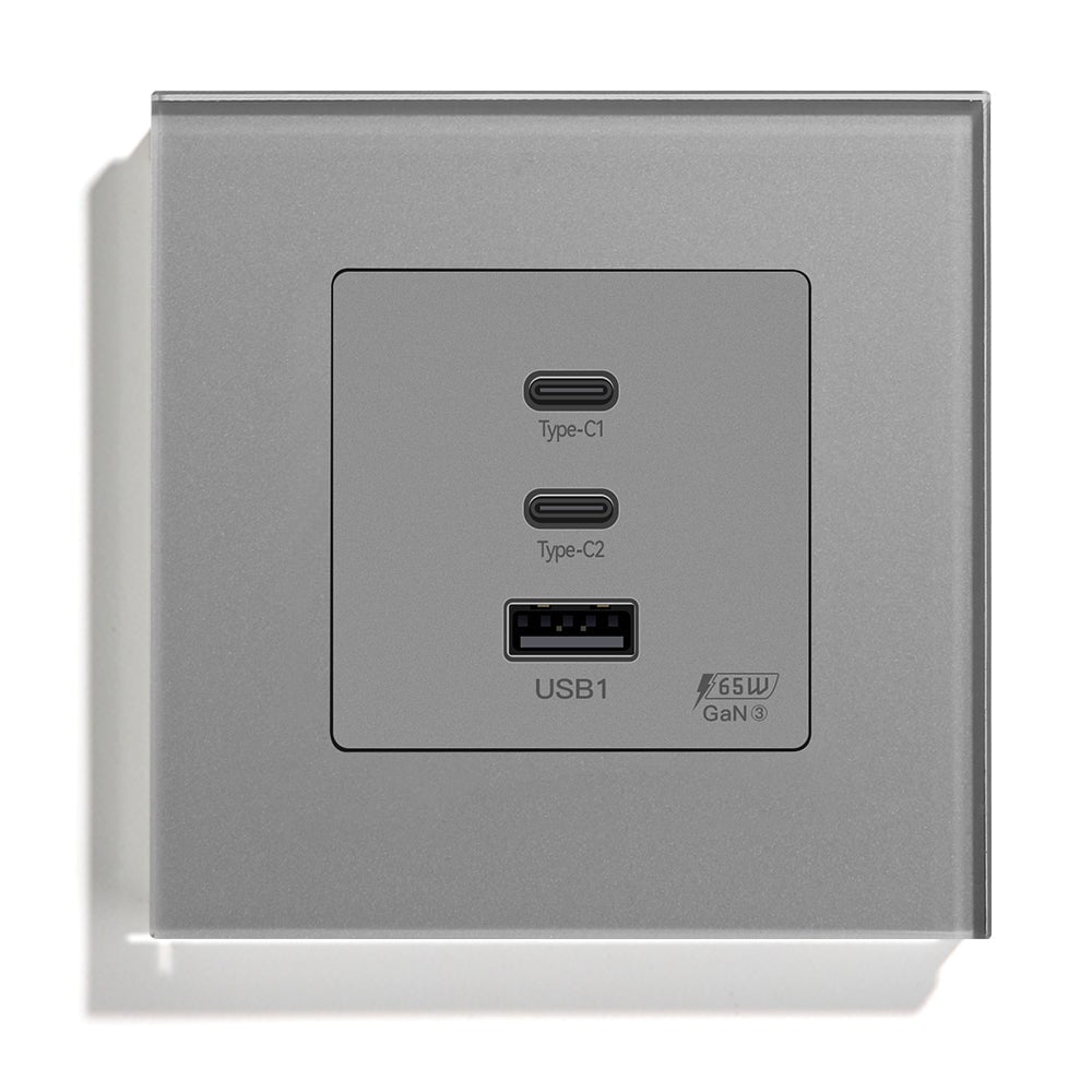 65W USB C Fast Charge PD3.0 Protocols Socket Power Outlets & Sockets Bseedswitch Gray