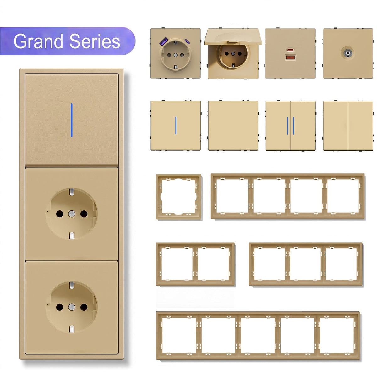Grand Series DIY Part Customized free combinations Plastic Panels Gold Color Power Outlets & Sockets Bseedswitch