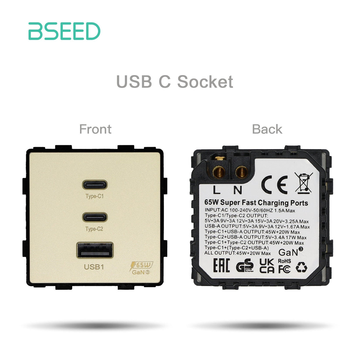 USB PC CAT5 ST Wall Plug Socket Outlets Socket Frame DIY Parts Free Combination socket Bseedswitch Gold 65W A1C2 USB-C Socket