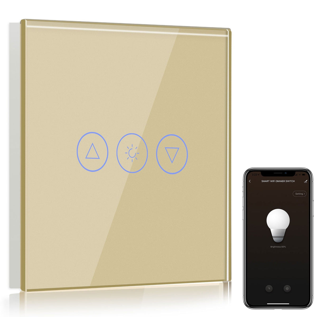 Bseed Smart Wifi Light Dimmer 1 Gang Wireless Wifi For Smart Home Wall Plates & Covers Bseedswitch Gold