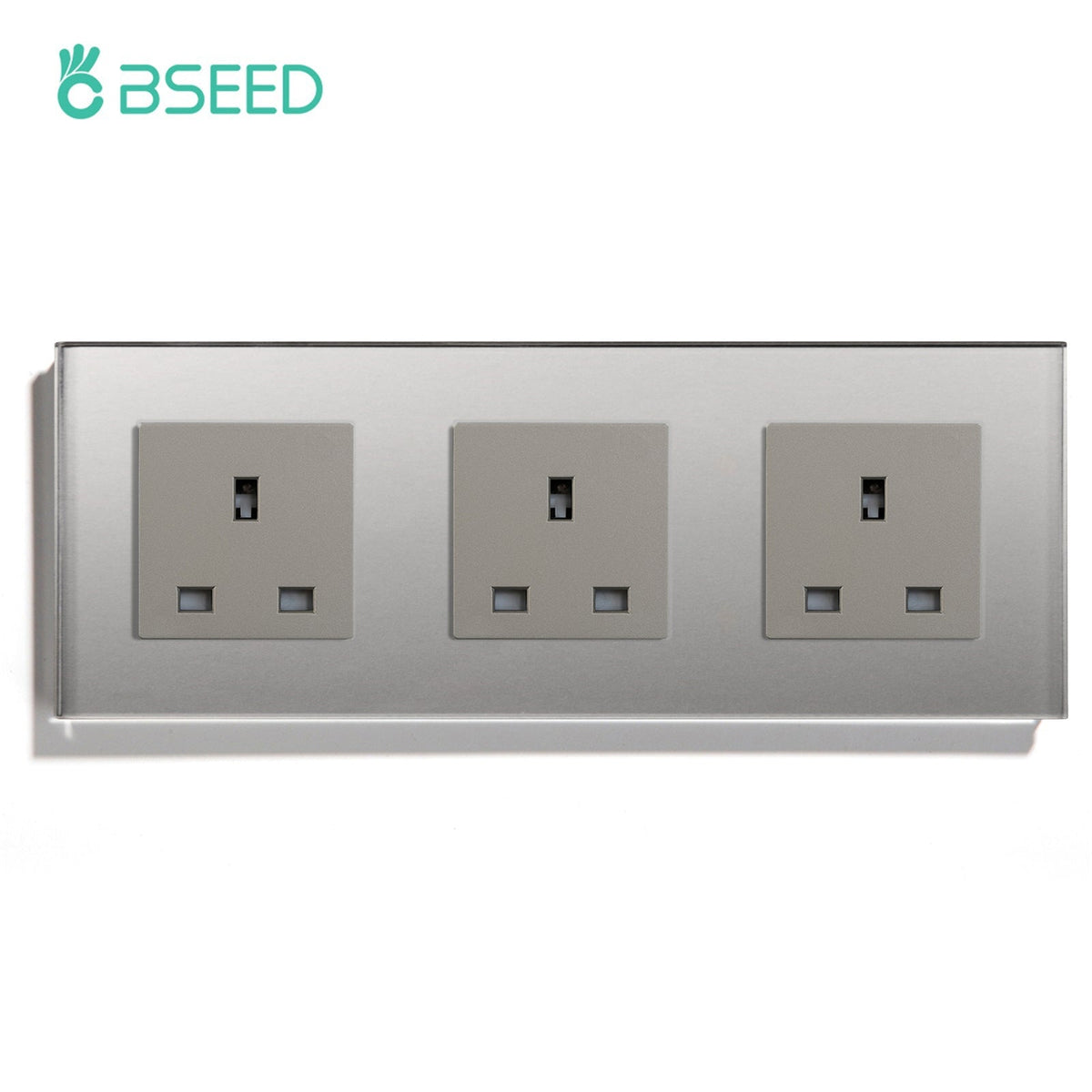 BSEED UK Wall Sockets Single Power Outlets Kids Protection 16A Power Outlets & Sockets Bseedswitch grey Triple