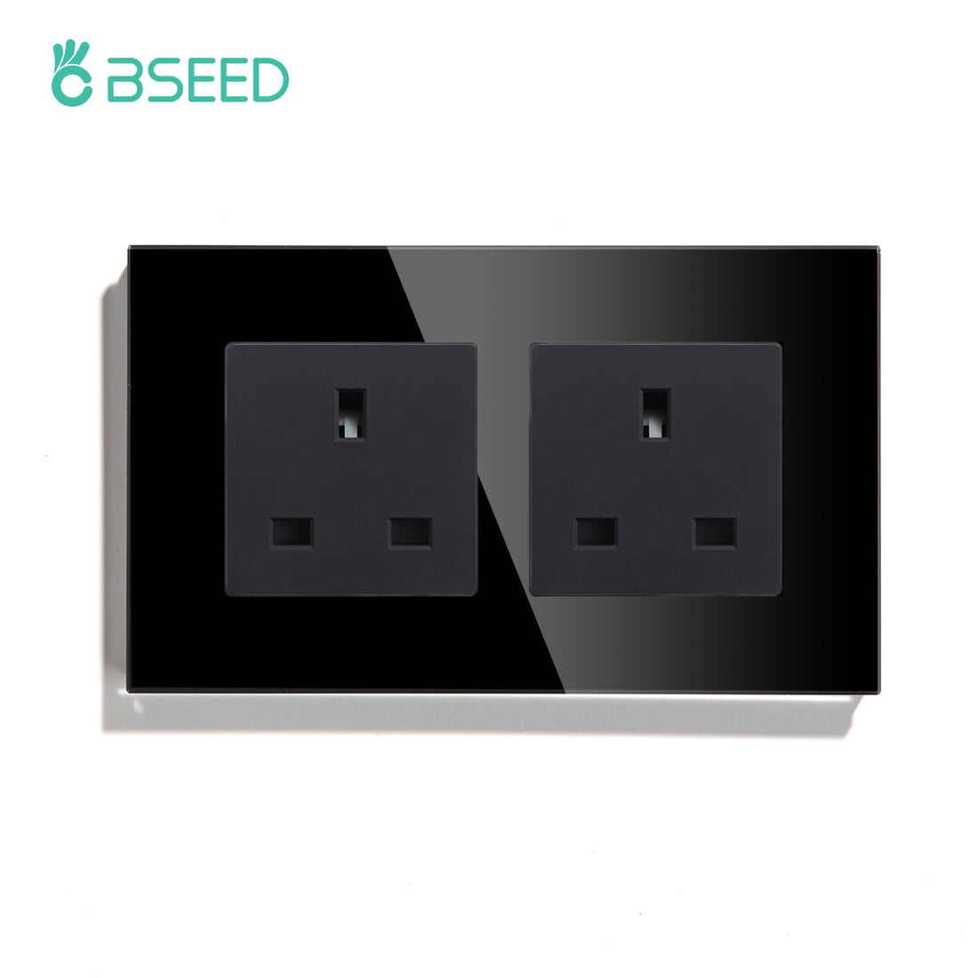 BSEED UK Wall Sockets Single Power Outlets Kids Protection 16A Power Outlets & Sockets Bseedswitch black Double