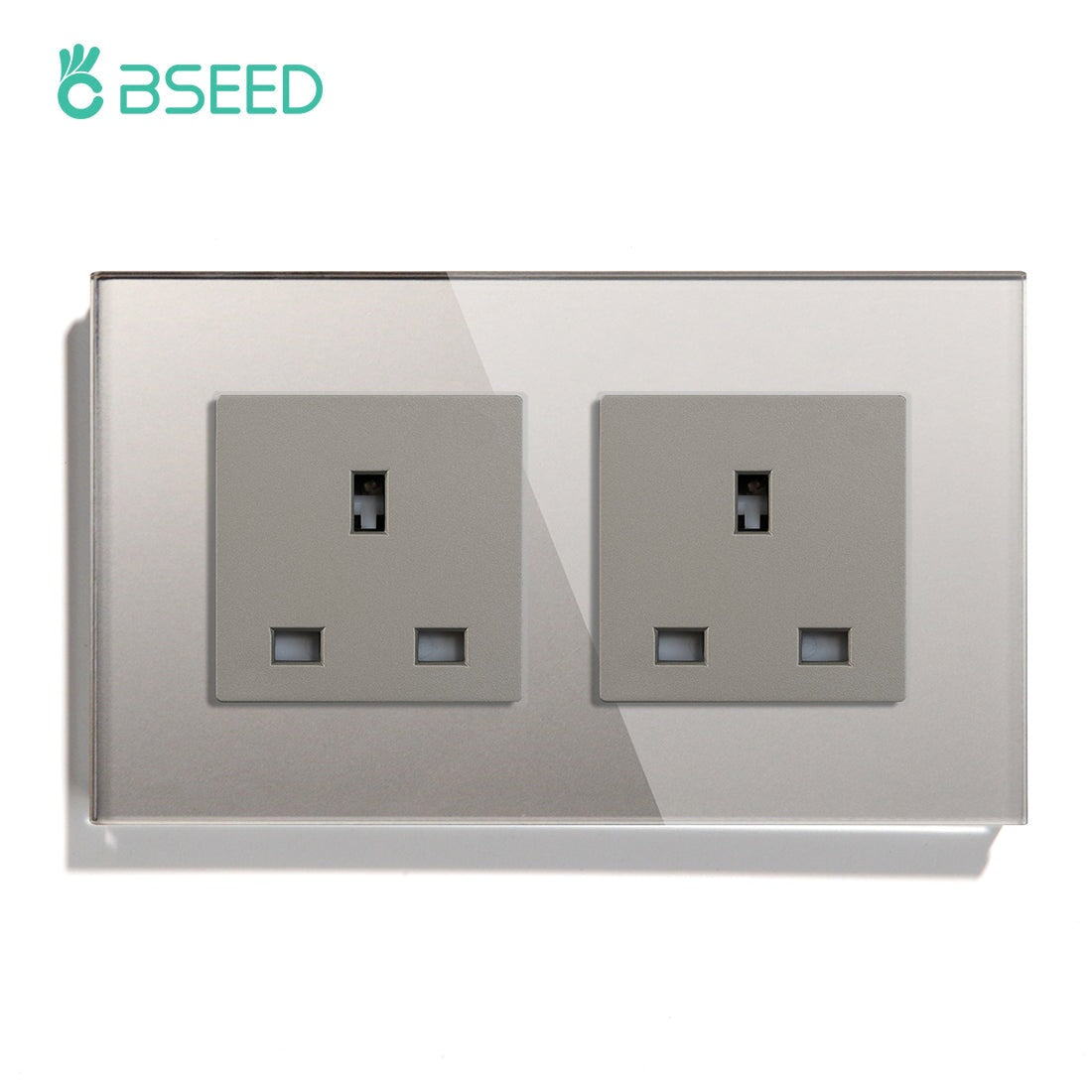BSEED UK Wall Sockets Single Power Outlets Kids Protection 16A Power Outlets & Sockets Bseedswitch grey Double