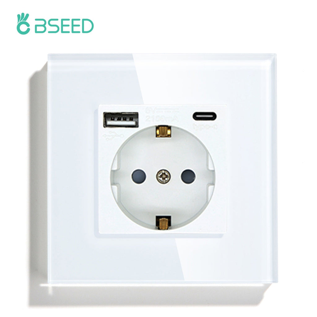 BSEED Multiple EU sockets Type-C Interface Outlet Wall Socket With Charge Port With USB Power Outlets & Sockets Bseedswitch White Signle 