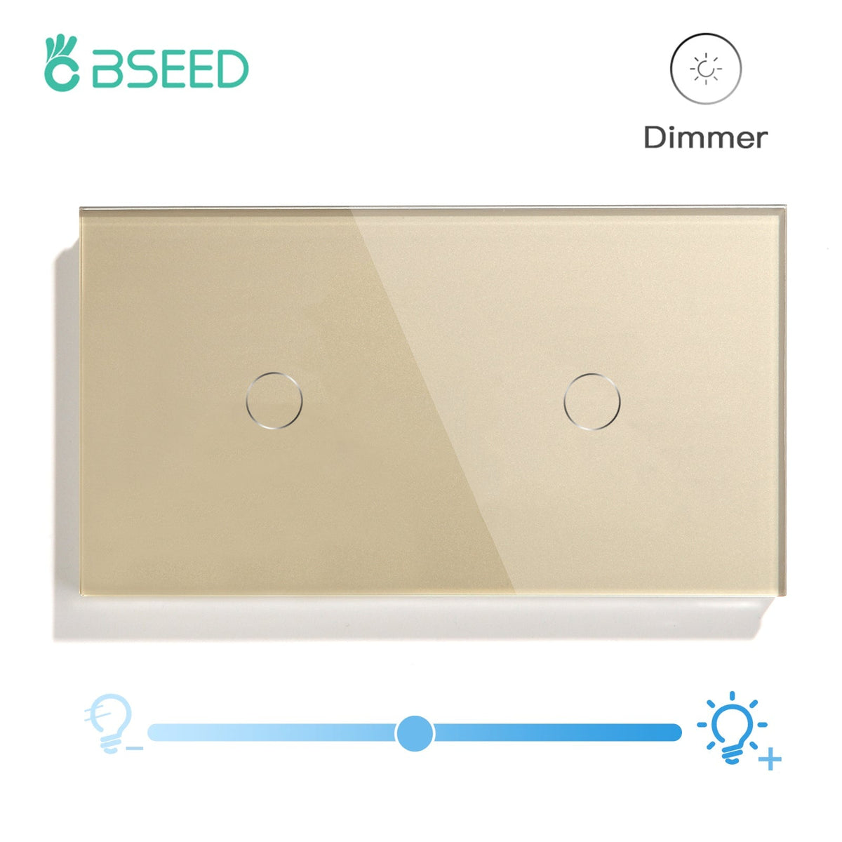 Bseed Touch Light Switch 1Way Wall Switch With Touch Dimmer Switch Glass Panel 157mm Light Switches Bseedswitch Gold 1Gang Switch+1gang 1way Dimmer Switch
