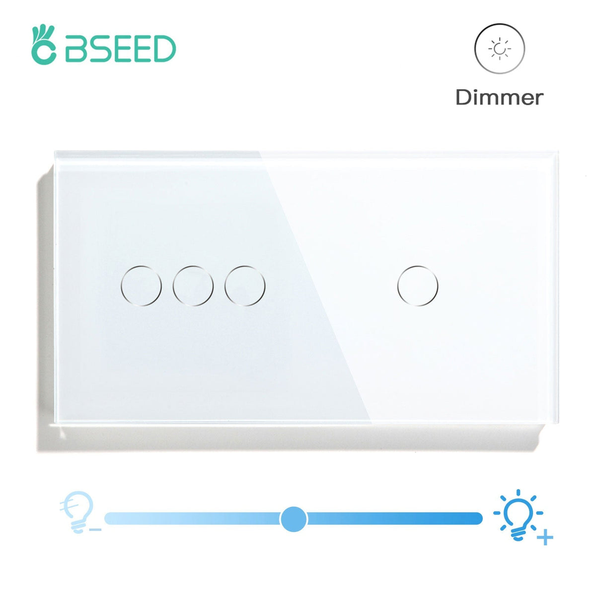 Bseed Touch Light Switch 1Way Wall Switch With Touch Dimmer Switch Glass Panel 157mm Light Switches Bseedswitch White 3Gang Switch+1gang 1way Dimmer Switch