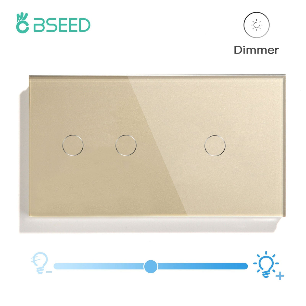 Bseed Touch Light Switch 1Way Wall Switch With Touch Dimmer Switch Glass Panel 157mm Light Switches Bseedswitch Gold 2Gang Switch+1gang 1way Dimmer Switch