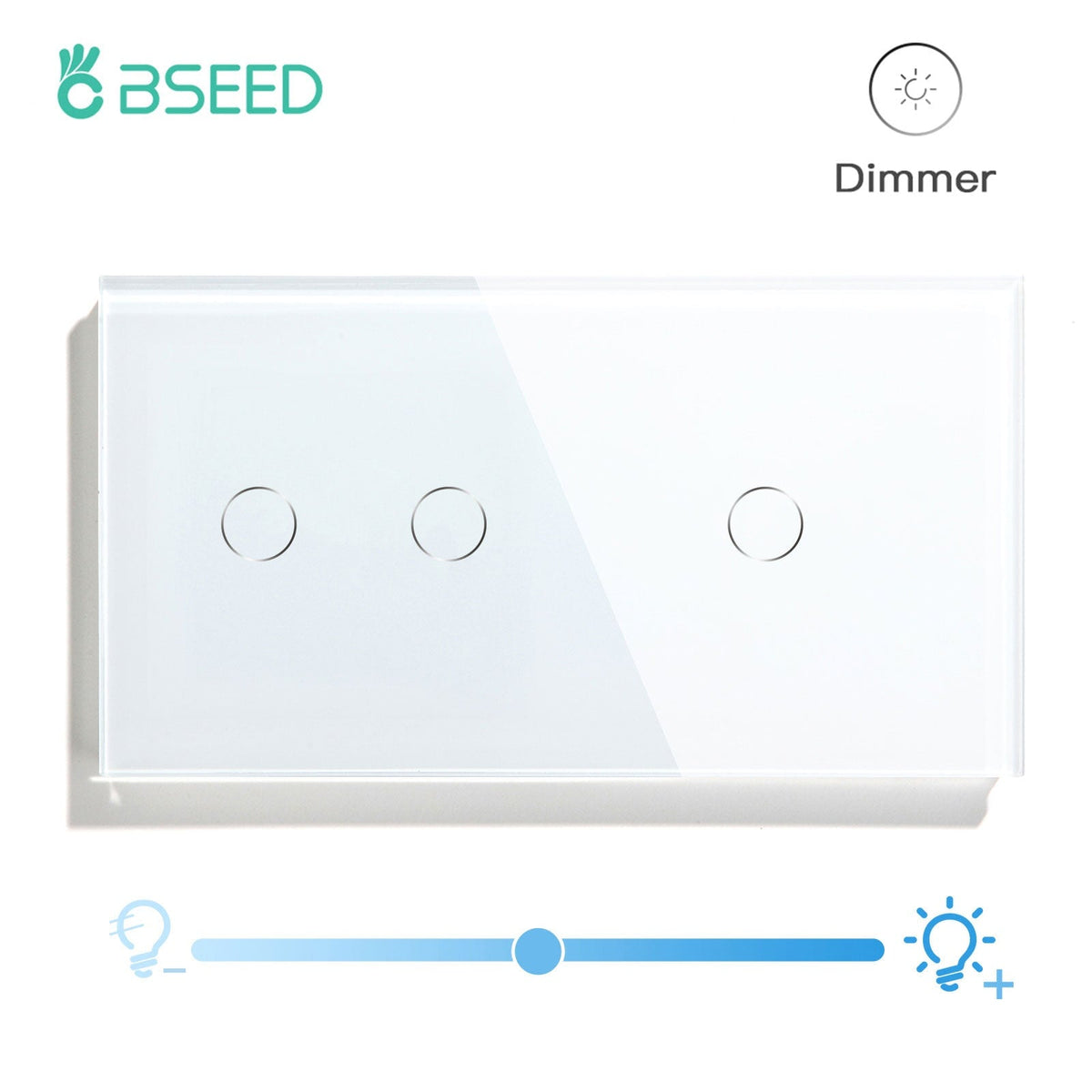 Bseed Touch Light Switch 1Way Wall Switch With Touch Dimmer Switch Glass Panel 157mm Light Switches Bseedswitch White 2Gang Switch+1gang 1way Dimmer Switch