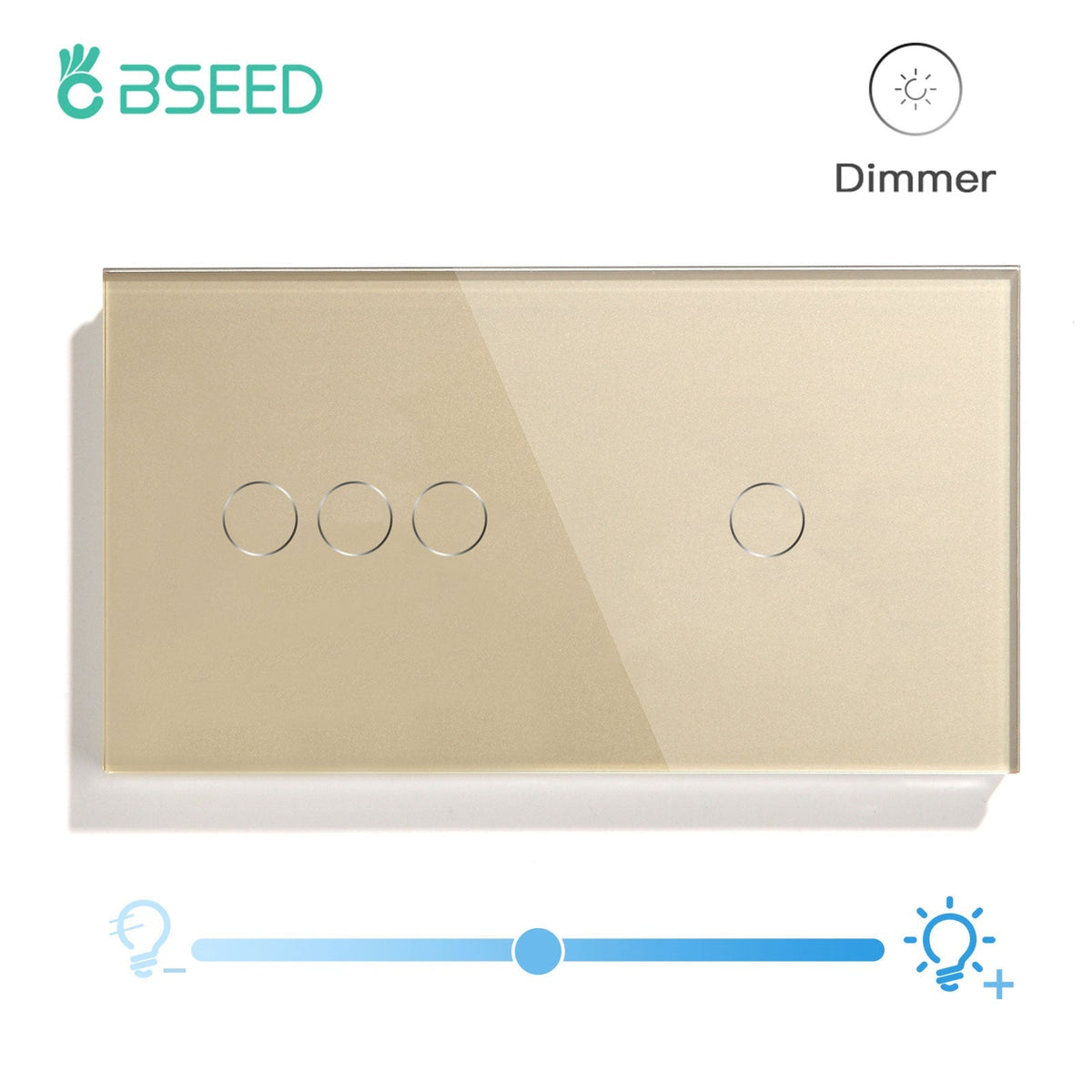 Bseed Touch Light Switch 1Way Wall Switch With Touch Dimmer Switch Glass Panel 157mm Light Switches Bseedswitch Gold 3Gang Switch+1gang 1way Dimmer Switch
