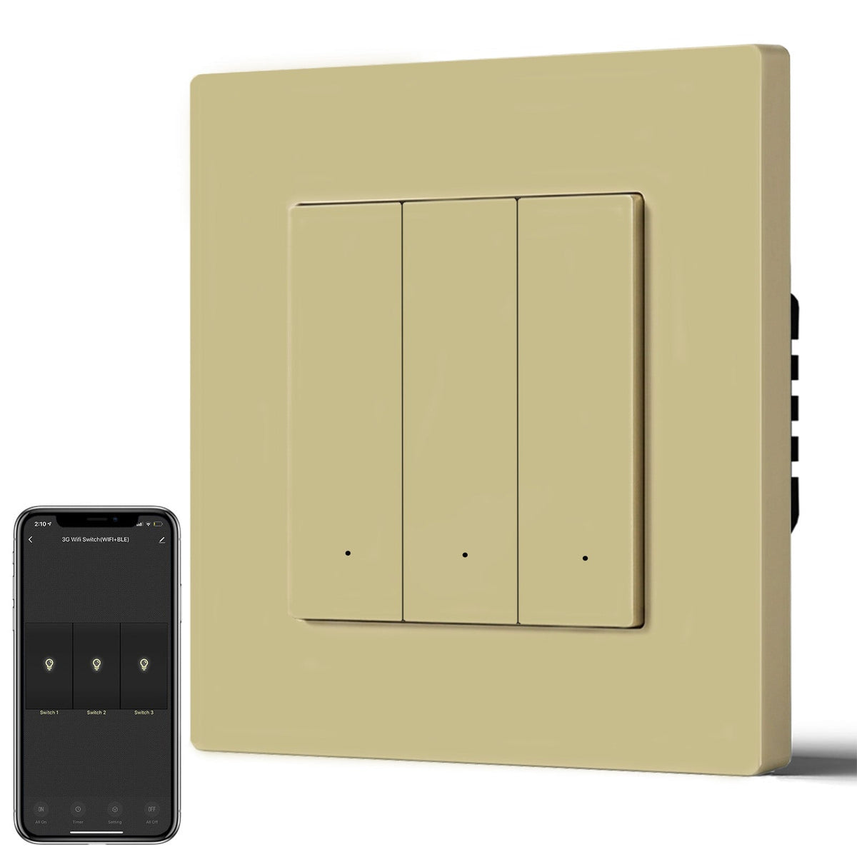 BSEED Smart Wifi Light Switch (With Neutral) Light Switches Bseedswitch Gold Plastic 3 Gang