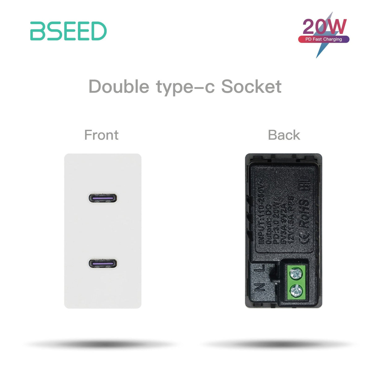 USB PC CAT5 ST Wandsteckdose Steckdosenrahmen DIY-Teile frei kombinierbare Steckdose Bseedswitch Weiß 20W C2 doppelte Typ-C-Steckdose