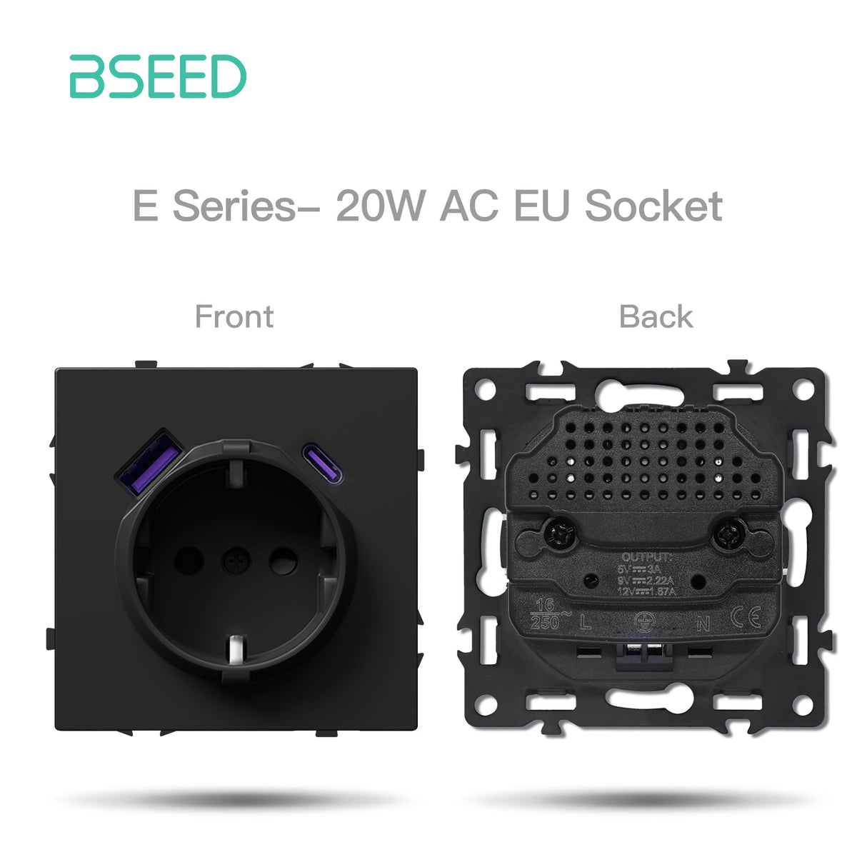Grand Series DIY Part Customized free combinations Plastic Panels Black Color Power Outlets & Sockets Bseedswitch EU Soccket with 20W AC Port
