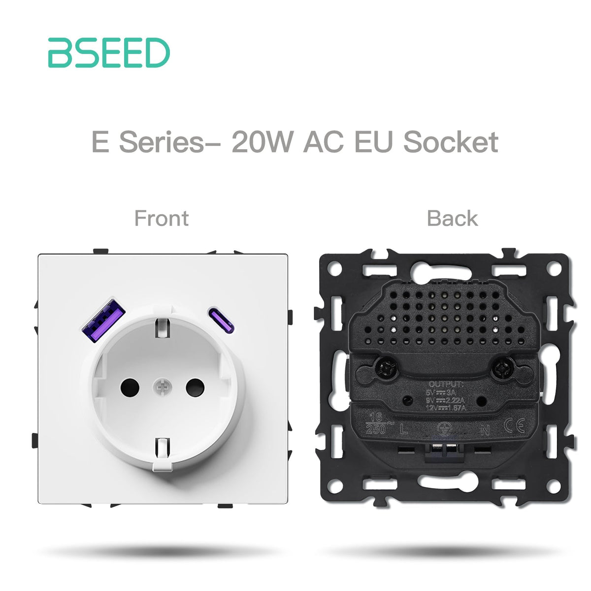 Grand Series DIY Part Customized free combinations Plastic Panels White Color Power Outlets & Sockets Bseedswitch EU Soccket with 20W AC Port