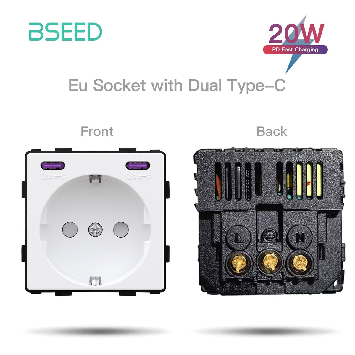 Bseed Crystal Glass Frames Switch Socket Frame Wall Plug Function Parts DIY Free Combination White Color Power Outlets & Sockets Bseedswitch eu socket with double 20W type-c