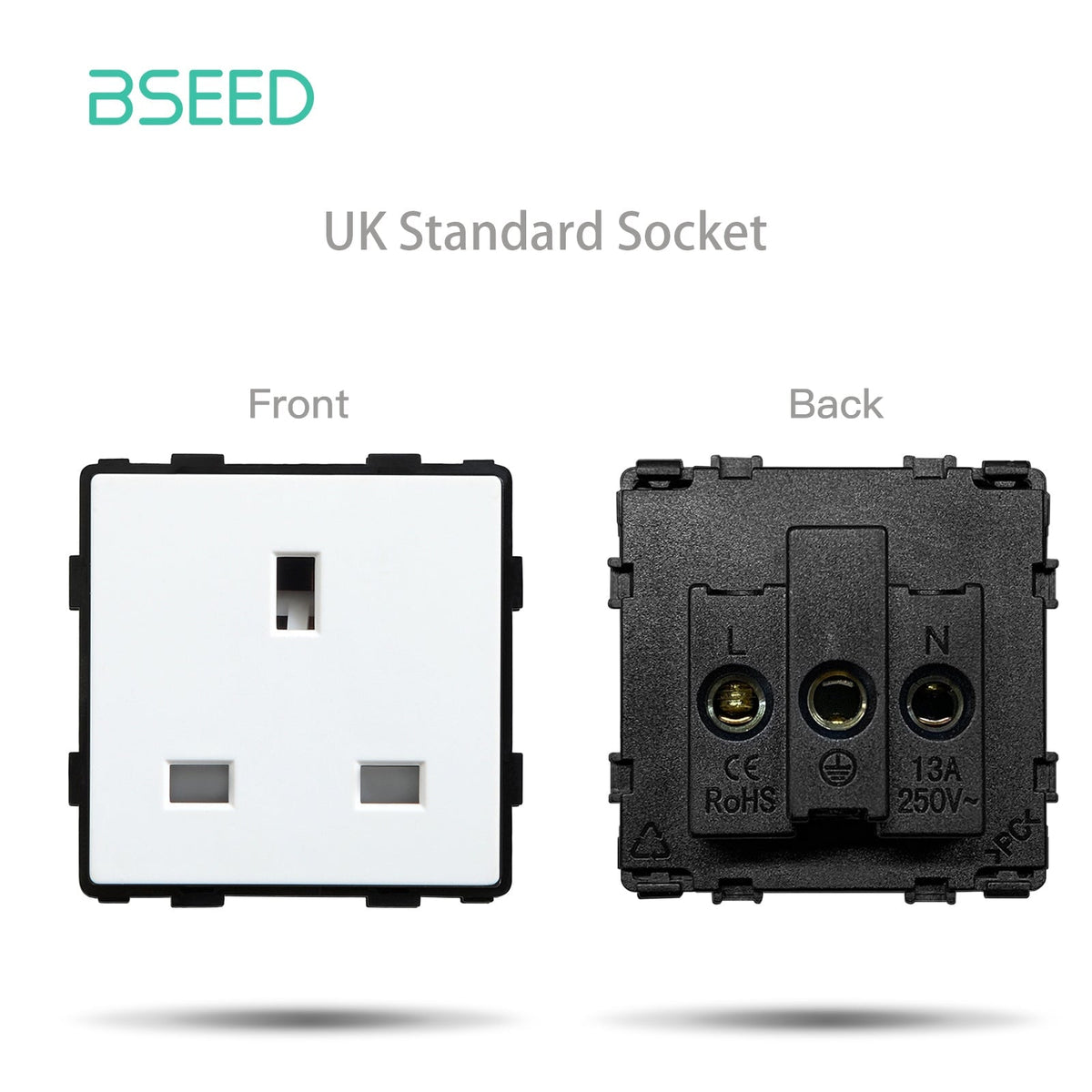 Bseed EU UK Russia Standard Plastic Socket Toggle Switch Function Key DIY Home Improvement Wall Plates & Covers Bseedswitch White Touch UK Socket Function Key