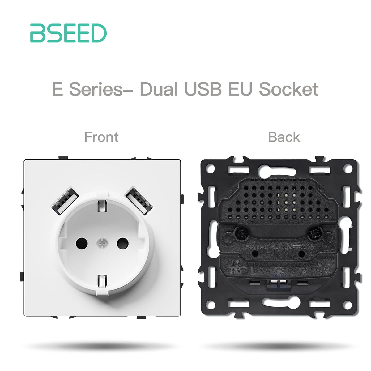 Grand Series DIY Part Customized free combinations Plastic Panels White Color Power Outlets & Sockets Bseedswitch EU Socket with 10W Double USB Port